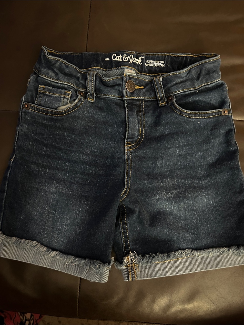Cat & Jack Dark Indigo Frayed Hem Denim Shorts sz 8